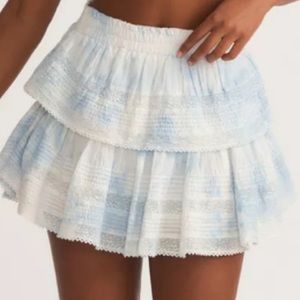 Loveshackfancy ruffle mini skirt white and blue Tyedye XS